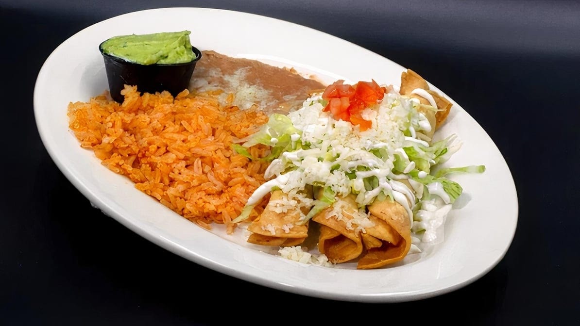 Rolled Chicken Taquitos Combination Plate.