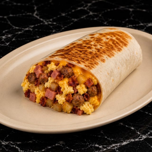 Meat Lovers Breakfast Burrito.